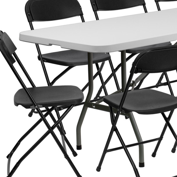 Kathryn 8' Bi-Fold Granite White Plastic Event/Training Folding Table Set with 10 Folding Chairs