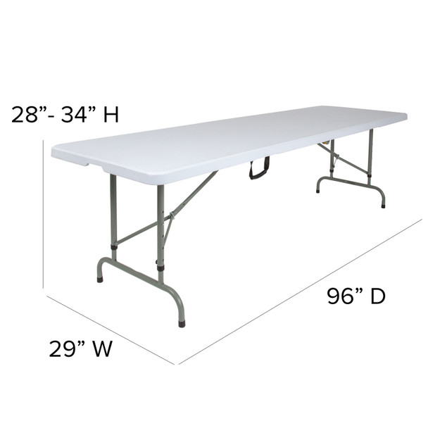 Kathryn 8-Foot Height Adjustable Bi-Fold Granite White Plastic Banquet and Event Folding Table with Carrying Handle