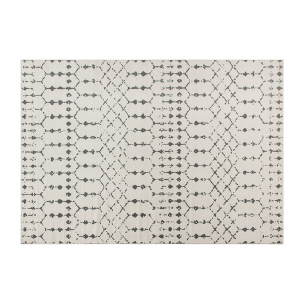 Beth Geometric Bohemian Low Pile Rug - 5' x 7' -Ivory/Gray Polyester