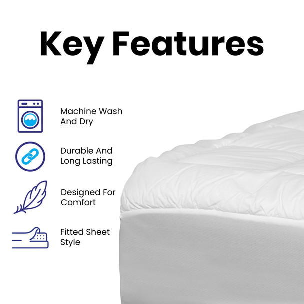 Capri Comfortable Sleep White Mattress Pad - Deep Pocket - Queen Size - Quilted Cotton Top - Hypoallergenic - Fits 8"-21" Mattresses