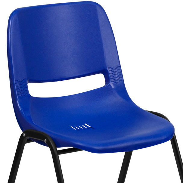 HERCULES Series 440 lb. Capacity Kid's Navy Ergonomic Shell Stack Chair with Black Frame and 12" Seat Height