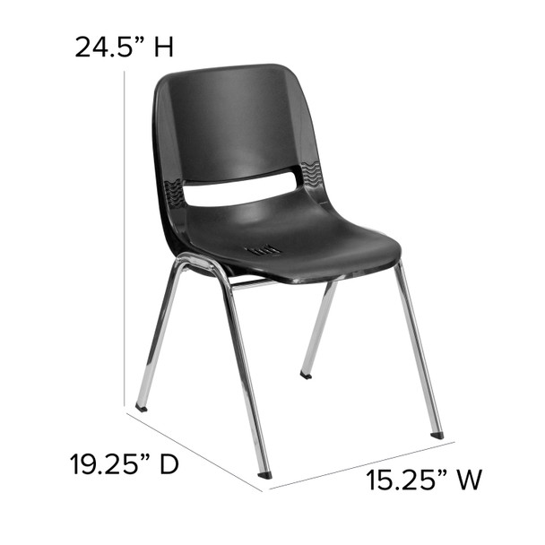 HERCULES Series 440 lb. Capacity Kid's Black Ergonomic Shell Stack Chair with Chrome Frame and 14" Seat Height