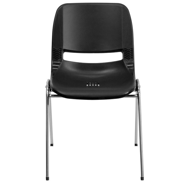 HERCULES Series 440 lb. Capacity Kid's Black Ergonomic Shell Stack Chair with Chrome Frame and 14" Seat Height