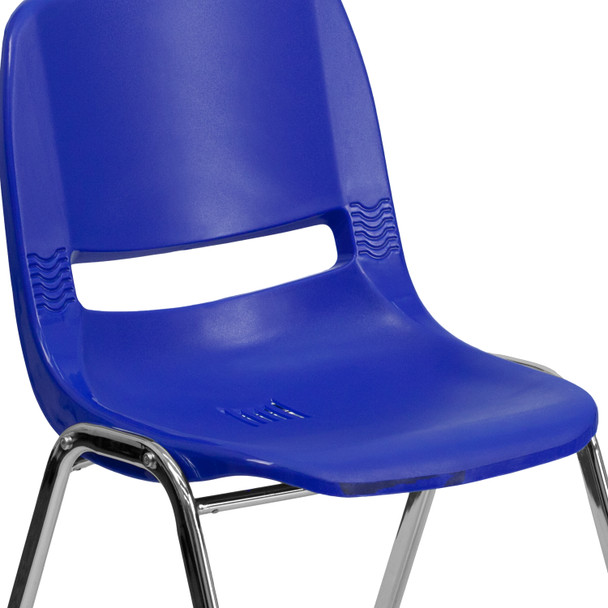 HERCULES Series 440 lb. Capacity Kid's Navy Ergonomic Shell Stack Chair with Chrome Frame and 14" Seat Height