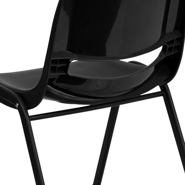 HERCULES Series 661 lb. Capacity Black Ergonomic Shell Stack Chair with Black Frame and 16'' Seat Height