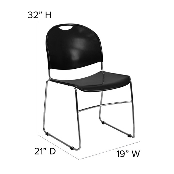 HERCULES Series 880 lb. Capacity Black Ultra-Compact Stack Chair with Chrome Frame