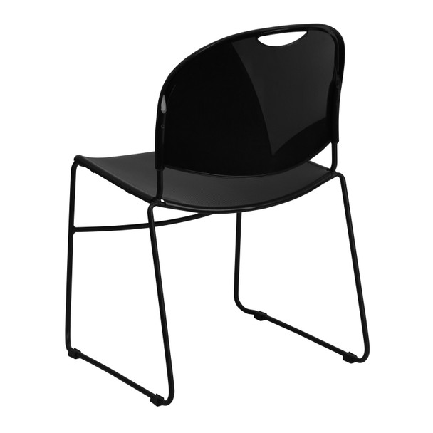 HERCULES Series 880 lb. Capacity Black Ultra-Compact Stack Chair with Black Powder Coated Frame