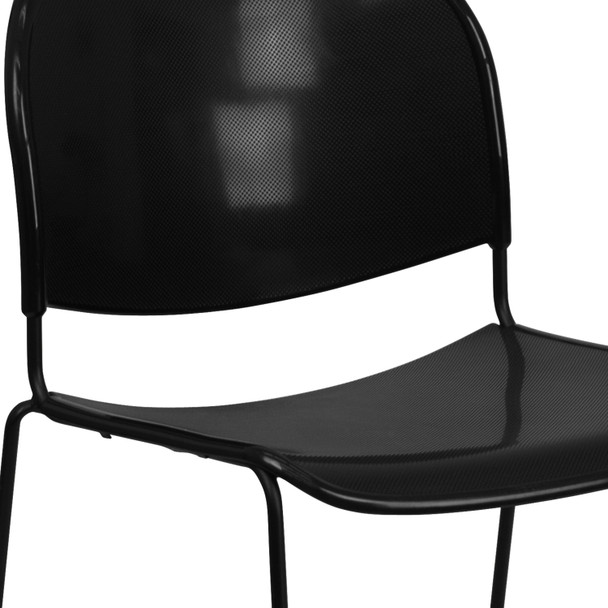 HERCULES Series 880 lb. Capacity Black Ultra-Compact Stack Chair with Black Powder Coated Frame