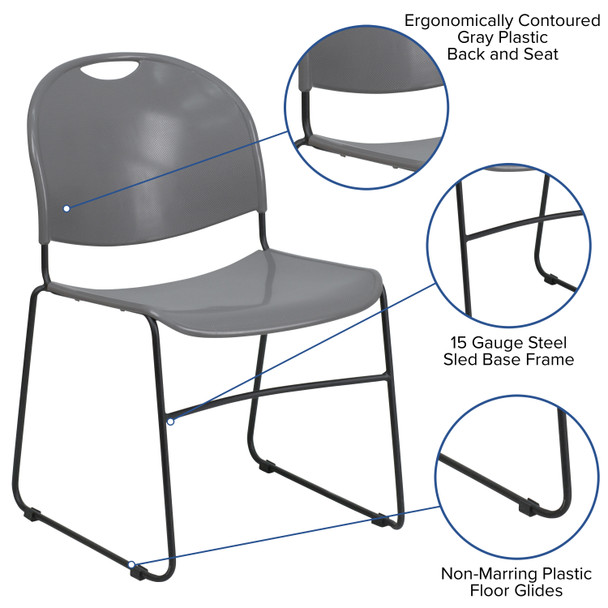 HERCULES Series 880 lb. Capacity Gray Ultra-Compact Stack Chair with Black Powder Coated Frame