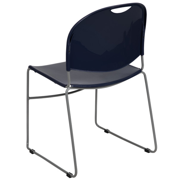 HERCULES Series 880 lb. Capacity Navy Ultra-Compact Stack Chair with Silver Powder Coated Frame