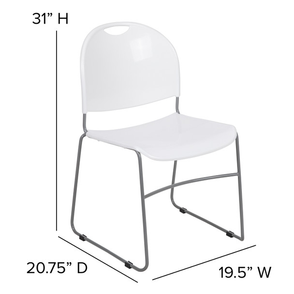 HERCULES Series 880 lb. Capacity White Ultra-Compact Stack Chair with Silver Powder Coated Frame