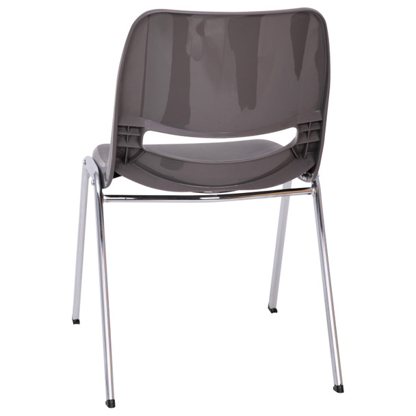 HERCULES Series 880 lb. Capacity Gray Ergonomic Shell Stack Chair with Chrome Frame and 18'' Seat Height