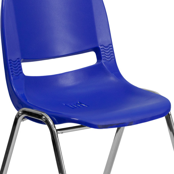 HERCULES Series 880 lb. Capacity Navy Ergonomic Shell Stack Chair with Chrome Frame and 18'' Seat Height