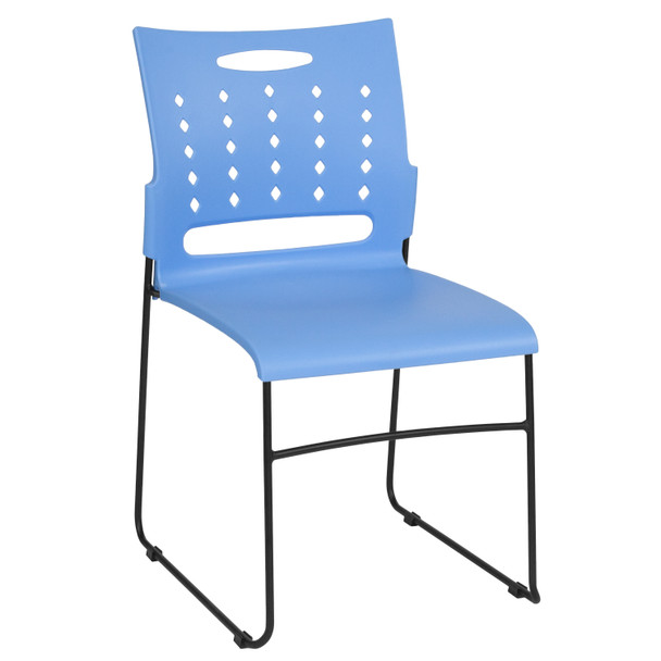 HERCULES Series 881 lb. Capacity Blue Sled Base Stack Chair with Air-Vent Back
