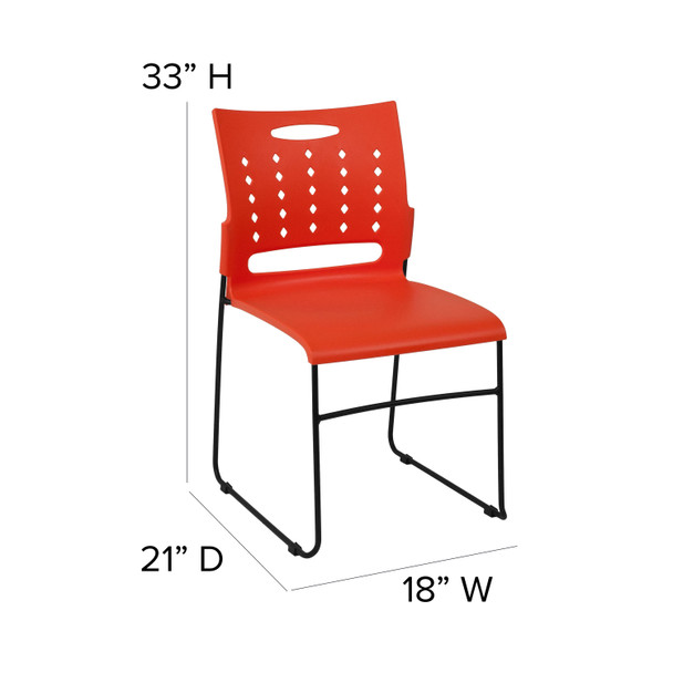 HERCULES Series 881 lb. Capacity Orange Sled Base Stack Chair with Air-Vent Back