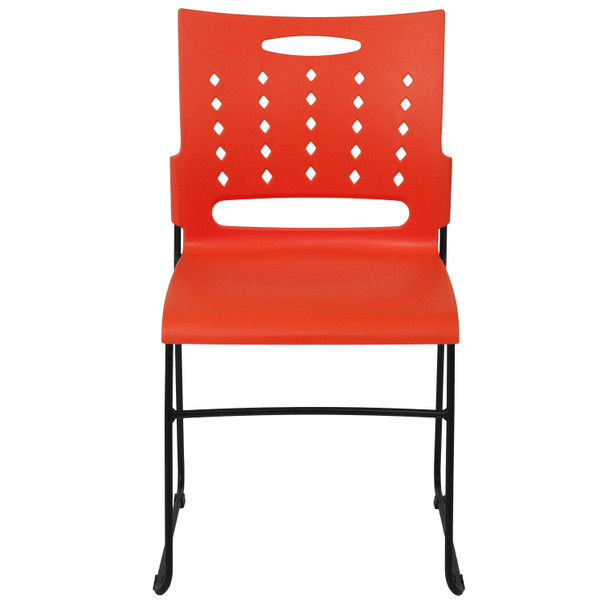 HERCULES Series 881 lb. Capacity Orange Sled Base Stack Chair with Air-Vent Back