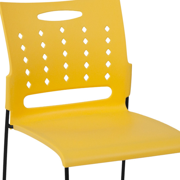 HERCULES Series 881 lb. Capacity Yellow Sled Base Stack Chair with Air-Vent Back
