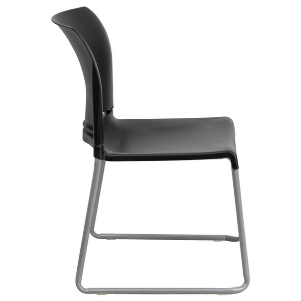 HERCULES Series 880 lb. Capacity Black Full Back Contoured Stack Chair with Gray Powder Coated Sled Base