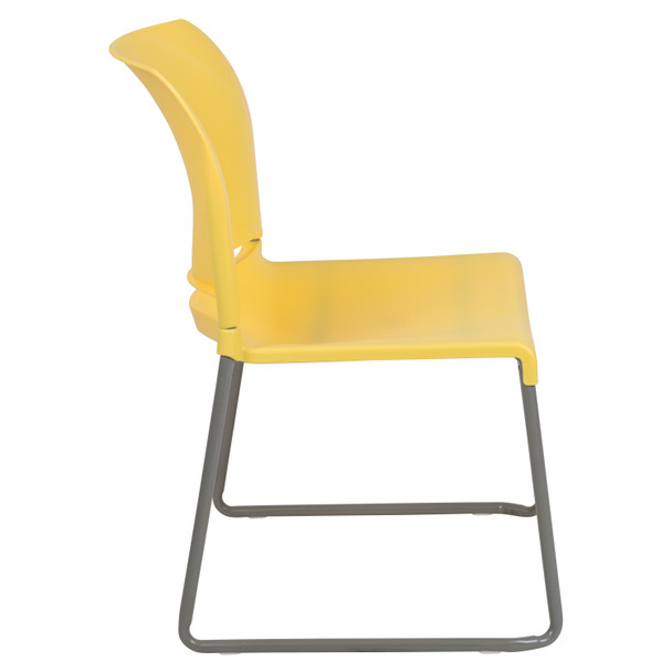 HERCULES Series 880 lb. Capacity Yellow Full Back Contoured Stack Chair with Gray Powder Coated Sled Base