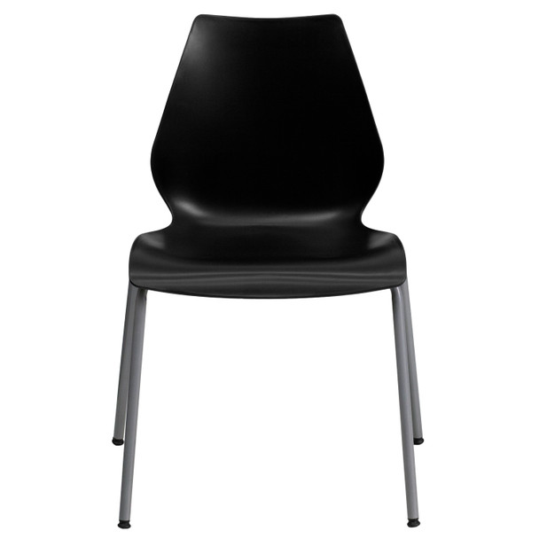 HERCULES Series 770 lb. Capacity Black Stack Chair with Lumbar Support and Silver Frame