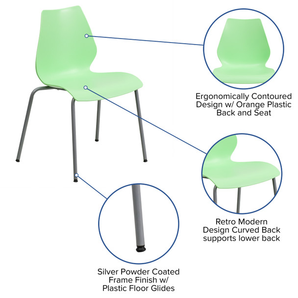 HERCULES Series 770 lb. Capacity Green Stack Chair with Lumbar Support and Silver Frame