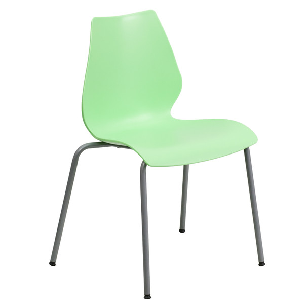 HERCULES Series 770 lb. Capacity Green Stack Chair with Lumbar Support and Silver Frame