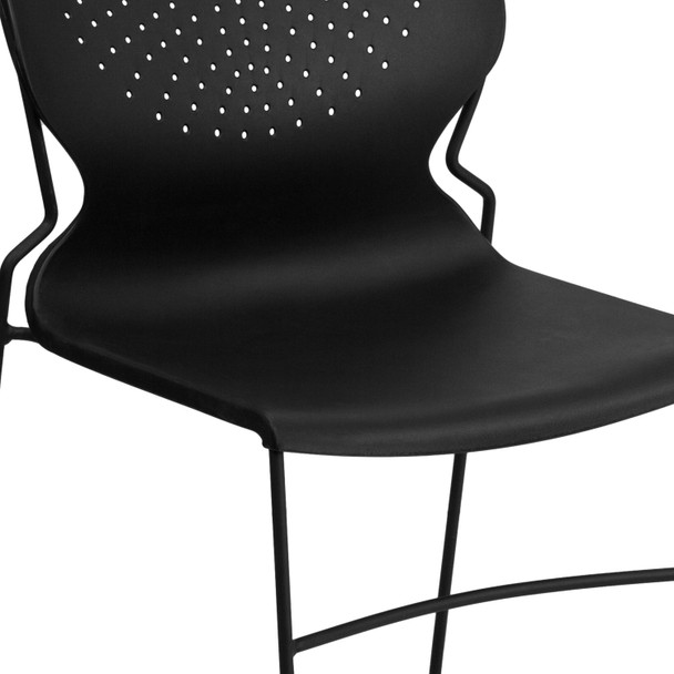 HERCULES Series 661 lb. Capacity Black Full Back Stack Chair with Black Powder Coated Frame