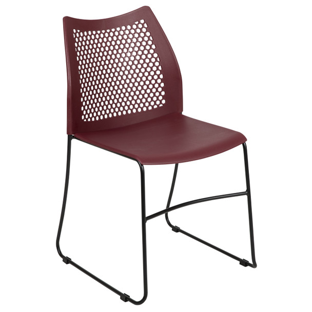 HERCULES Series 661 lb. Capacity Burgundy Stack Chair with Air-Vent Back and Black Powder Coated Sled Base