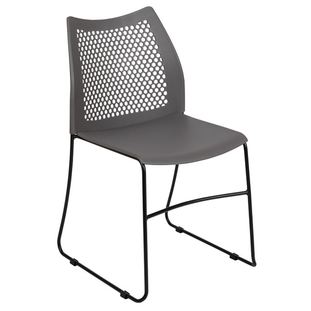 HERCULES Series 661 lb. Capacity Gray Stack Chair with Air-Vent Back and Black Powder Coated Sled Base