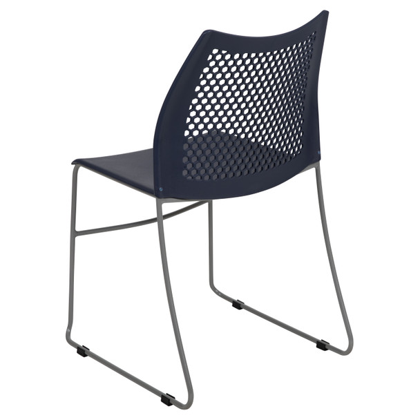 HERCULES Series 661 lb. Capacity Navy Stack Chair with Air-Vent Back and Gray Powder Coated Sled Base