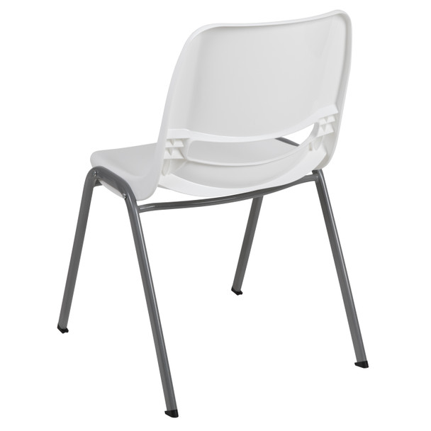 HERCULES Series 880 lb. Capacity White Ergonomic Shell Stack Chair with Gray Frame