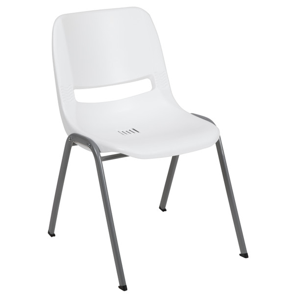 HERCULES Series 880 lb. Capacity White Ergonomic Shell Stack Chair with Gray Frame