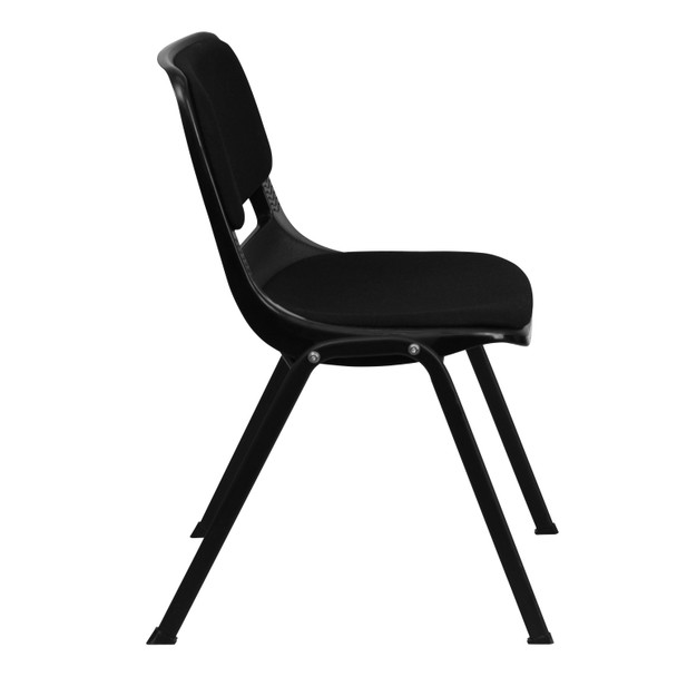 HERCULES Series 880 lb. Capacity Black Padded Ergonomic Shell Stack Chair with Black Frame