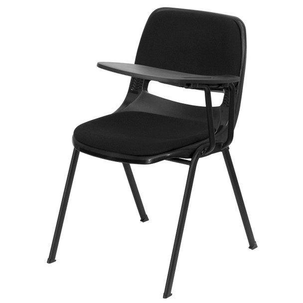 HERCULES Black Padded Ergonomic Shell Chair with Left Handed Flip-Up Tablet Arm