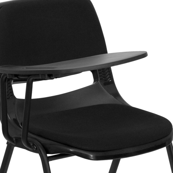 HERCULES Black Padded Ergonomic Shell Chair with Right Handed Flip-Up Tablet Arm