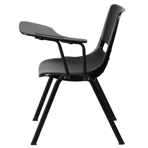 HERCULES Black Ergonomic Shell Chair with Left Handed Flip-Up Tablet Arm