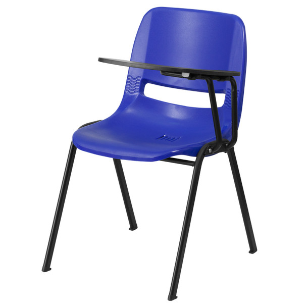 HERCULES Blue Ergonomic Shell Chair with Left Handed Flip-Up Tablet Arm