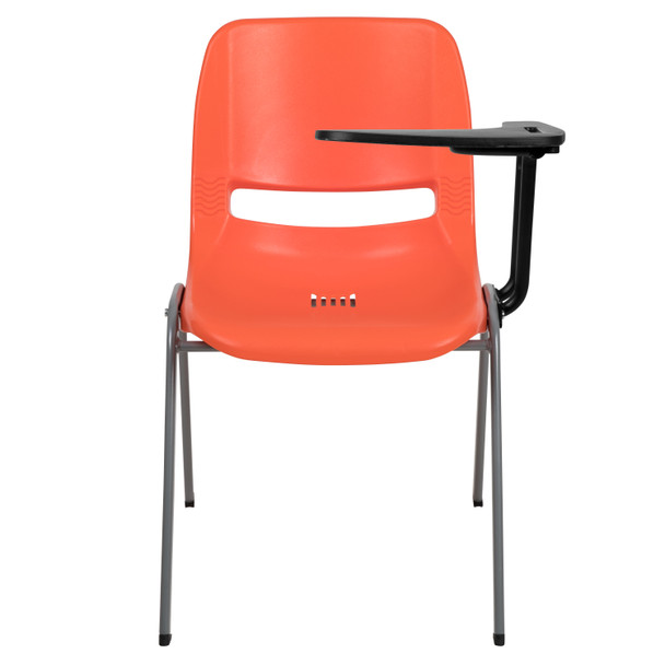 HERCULES Orange Ergonomic Shell Chair with Left Handed Flip-Up Tablet Arm