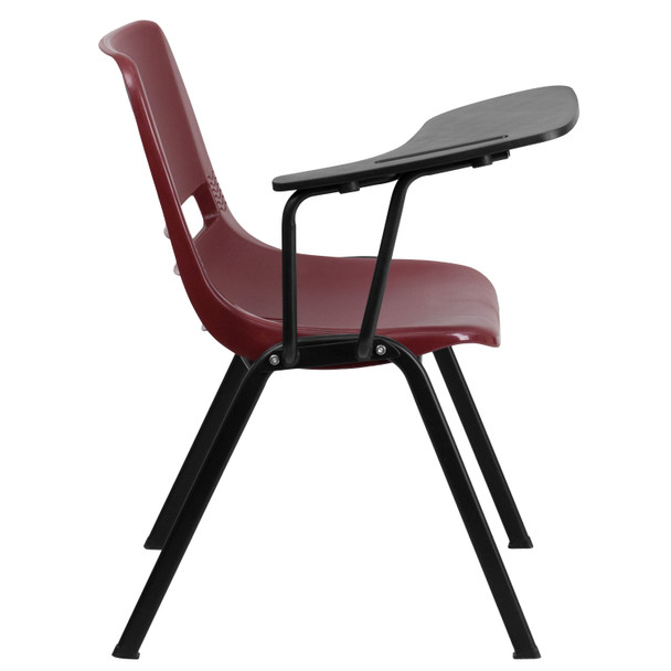 HERCULES Burgundy Ergonomic Shell Chair with Right Handed Flip-Up Tablet Arm