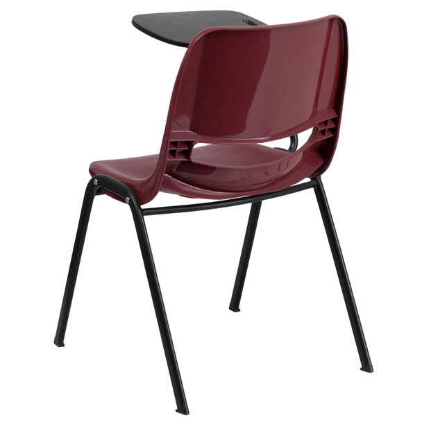 HERCULES Burgundy Ergonomic Shell Chair with Right Handed Flip-Up Tablet Arm