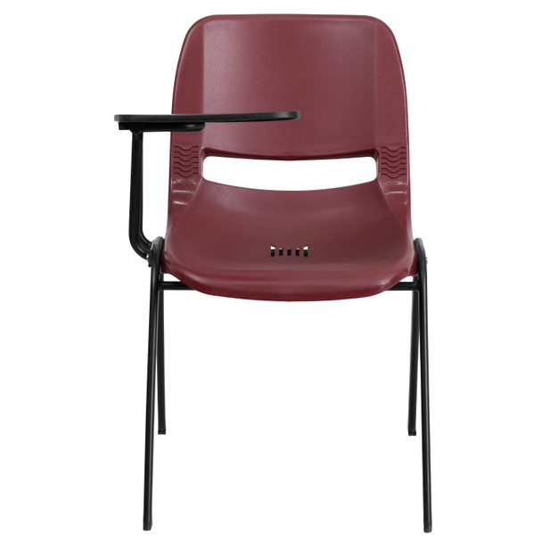 HERCULES Burgundy Ergonomic Shell Chair with Right Handed Flip-Up Tablet Arm