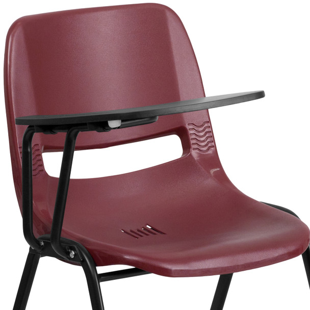 HERCULES Burgundy Ergonomic Shell Chair with Right Handed Flip-Up Tablet Arm