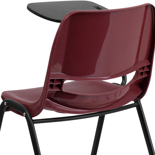 HERCULES Burgundy Ergonomic Shell Chair with Right Handed Flip-Up Tablet Arm