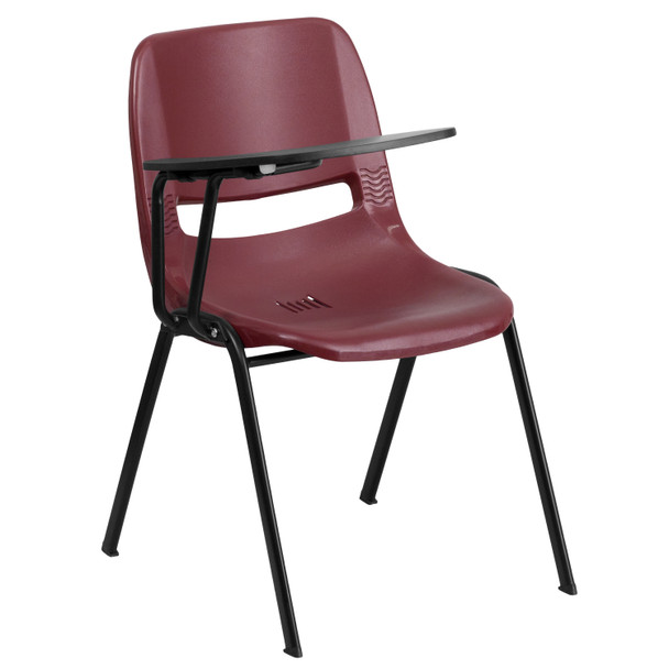HERCULES Burgundy Ergonomic Shell Chair with Right Handed Flip-Up Tablet Arm