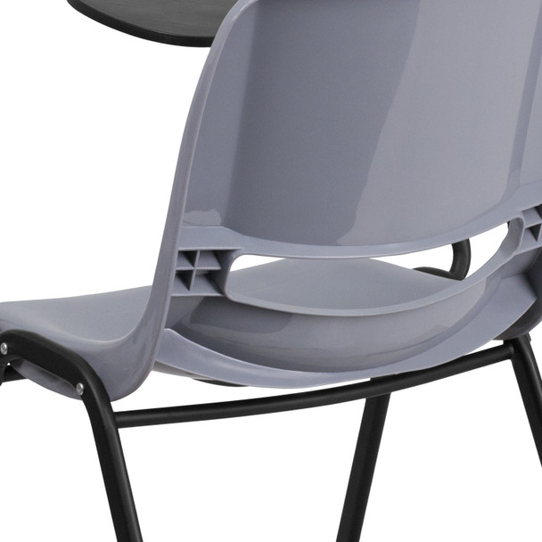 HERCULES Gray Ergonomic Shell Chair with Right Handed Flip-Up Tablet Arm