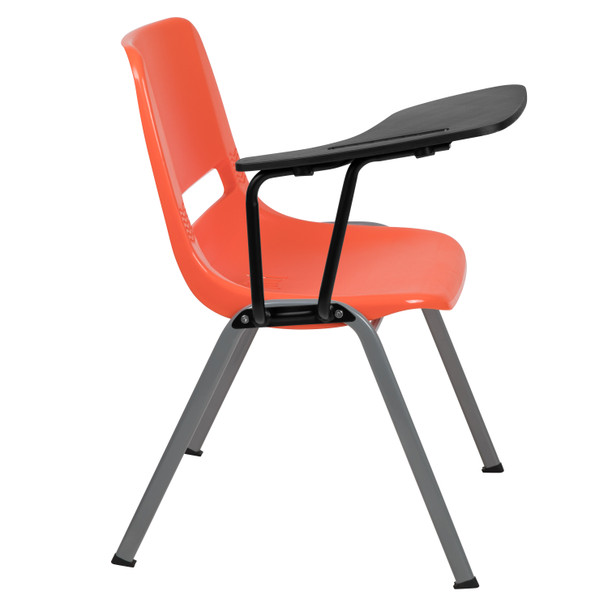 HERCULES Orange Ergonomic Shell Chair with Right Handed Flip-Up Tablet Arm