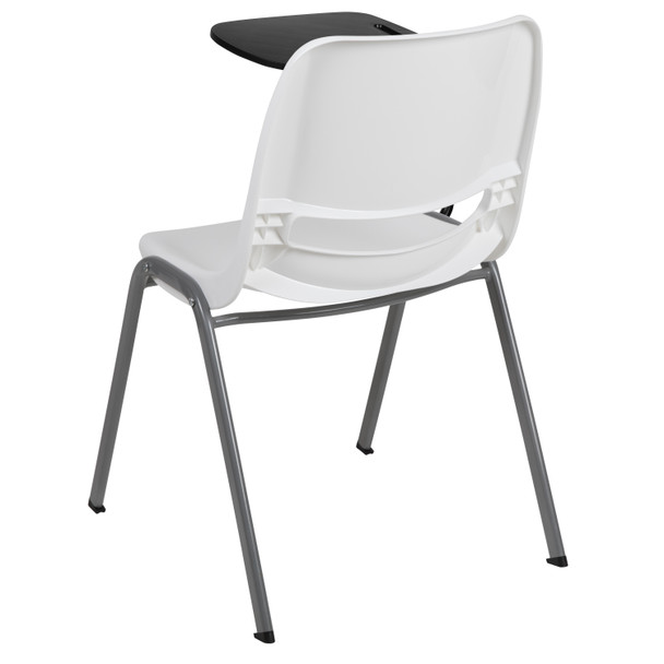 HERCULES White Ergonomic Shell Chair with Right Handed Flip-Up Tablet Arm