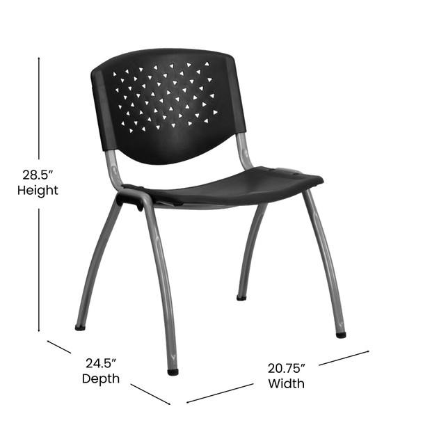 HERCULES Series 880 lb. Capacity Black Plastic Stack Chair with Titanium Gray Powder Coated Frame