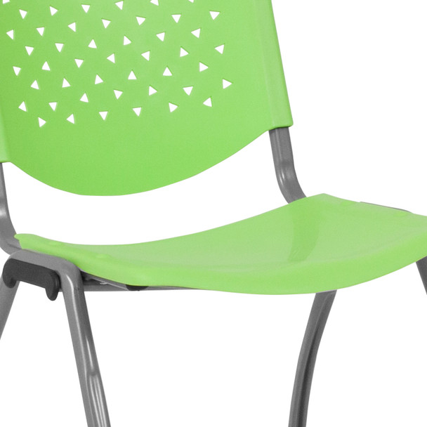 HERCULES Series 880 lb. Capacity Green Plastic Stack Chair with Titanium Gray Powder Coated Frame