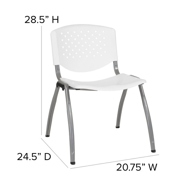 HERCULES Series 880 lb. Capacity White Plastic Stack Chair with Titanium Gray Powder Coated Frame